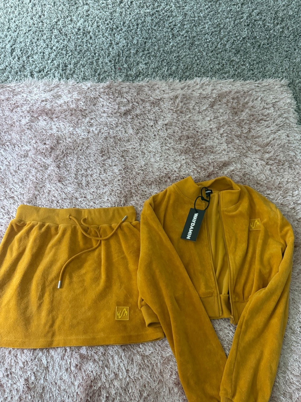 Girls' Yellow Terry Drawstring Skirt with Zip Jacket Set